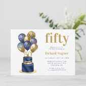 50. Geburtstag Navy Blue Balloon Cake Einladung (Stehend Vorderseite)