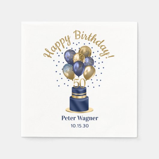 50. Geburtstag Navy Blue Balloon Cake Serviette (Vorderseite)