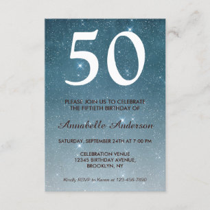 50. Geburtstag Navy Blue Galaxy Night Stars Sparkl Einladung