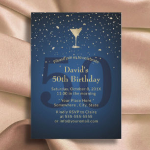 50. Geburtstag Navy Blue Modern Gold Cocktail Part Einladung