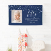 50. Geburtstag Navy Blue Silver Confetti Foto Banner (Insitu)