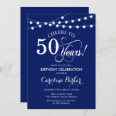 50. Geburtstag - Navy Blue White Einladung (Vorne/Hinten)
