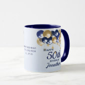 50. Geburtstag Navy Gold Ballons  Tasse (VorderseiteRechts)