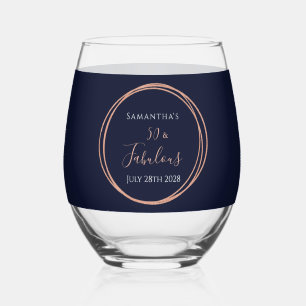 50. Geburtstag Navy Rose Gold Geburtstagsfeier Mit Weinglas Ohne Stiel