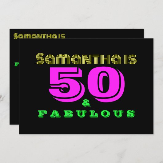 50. Geburtstag Neon 50 und Fabulous Einladung (Vorne/Hinten)