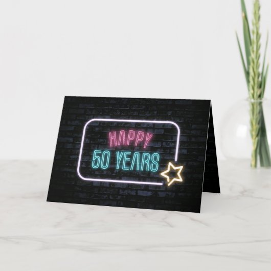 50. Geburtstag Neon on on Brick Card Karte (Vorderseite)