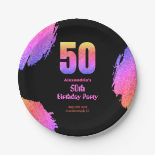 50. Geburtstag Neon Pink Glitzer Party Pappteller