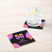 50. Geburtstag Neon Pink Glitzer Party Rechteckiger Pappuntersetzer (Vor Ort)