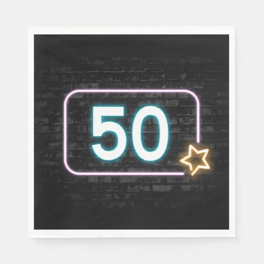 50. Geburtstag Neon Sign On Brick Serviette (Vorderseite)