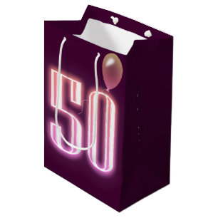 50. Geburtstag Neon Sign und Balloon Mittlere Geschenktüte