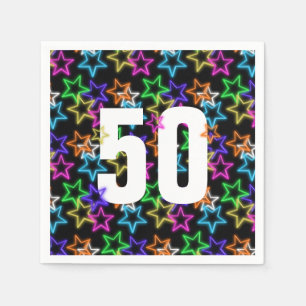 50. Geburtstag Neonsterne auf schwarz Serviette