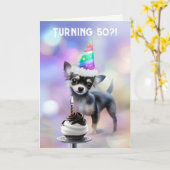 50. Geburtstag Niedlicher Jungpup Chihuahua Dog Karte (Gelbe Blume)