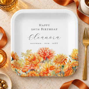 50. Geburtstag November-Geburtsblume Chrysantheme Pappteller