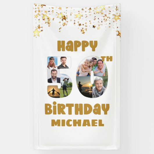 50. Geburtstag Nr. 50 FotoCollage 8 Bilder Banner (Vertikal)