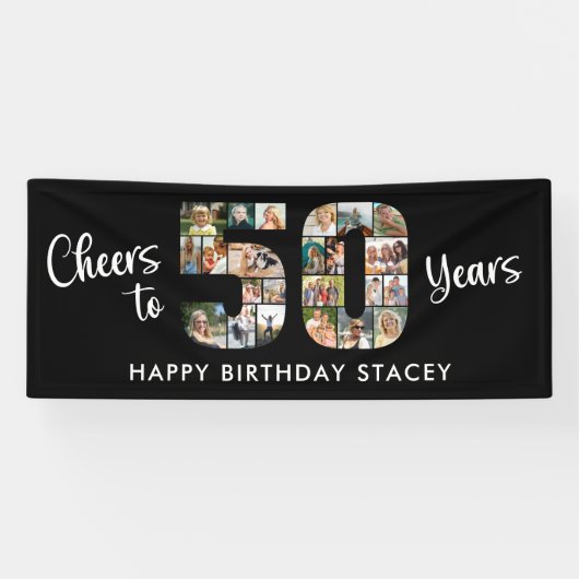 50. Geburtstag Nummer 50 Fotocollage Cheers Banner (Horizontal)