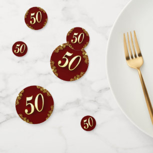 50. Geburtstag oder Jahrestag Regal Gold und Rot Konfetti