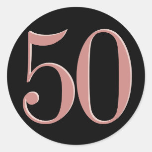 50. Geburtstag oder Jahrestag   Rosa Farbe Schwarz Runder Aufkleber