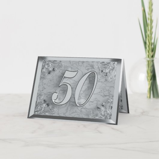 50. Geburtstag oder Jubiläum Regal Silver Marble Karte (Vorderseite)