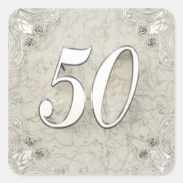 50. Geburtstag oder Jubiläum Regal Silver Marble Quadratischer Aufkleber
