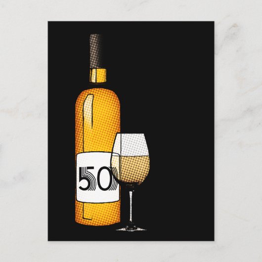 50. Geburtstag oder Jubiläum : Weinflasche & Glas Postkarte (Vorderseite)