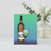 50. Geburtstag oder Jubiläum : Weinflasche & Glas Postkarte (Stehend Vorderseite)