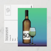50. Geburtstag oder Jubiläum : Weinflasche & Glas Postkarte (Vorne/Hinten)