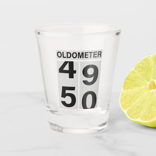 50. Geburtstag Oldometer Shot Glass Schnapsglas (Vorderseite)