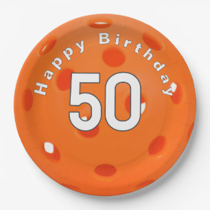 50. Geburtstag Orange Pickleball Pappteller