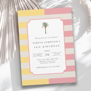 50. Geburtstag Palm Beach Pastell-Streifen Tropisc Einladung