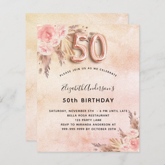 50. Geburtstag Pampas Gras Rose (Vorne/Hinten)