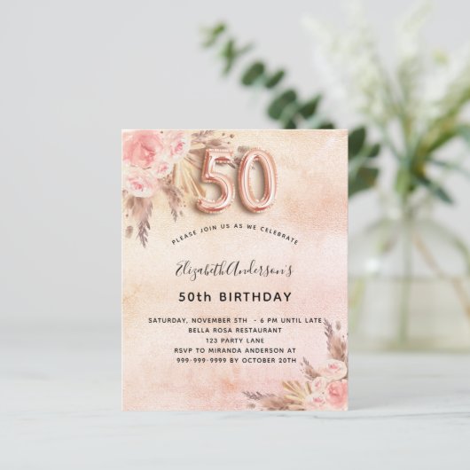 50. Geburtstag Pampas Gras Rose (Stehend Vorderseite)
