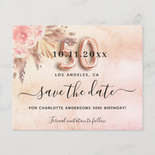 50. Geburtstag Pampas Rose Haushalt Save the Date Flyer