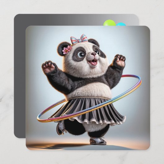 50. Geburtstag Panda Bär mit Hula Hoop Einladung (Vorne/Hinten)