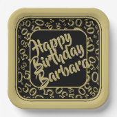 50. Geburtstag Party Nummer Muster Schwarzes Gold Pappteller (Vorderseite)