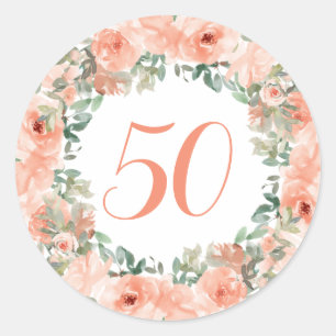 50. Geburtstag Peach Floral Runder Aufkleber