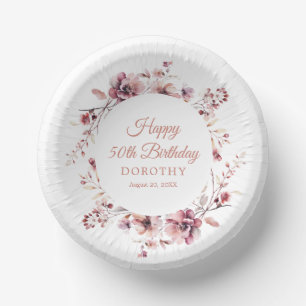 50. Geburtstag Personalisiert Burgund Pink Pink Fl Pappteller