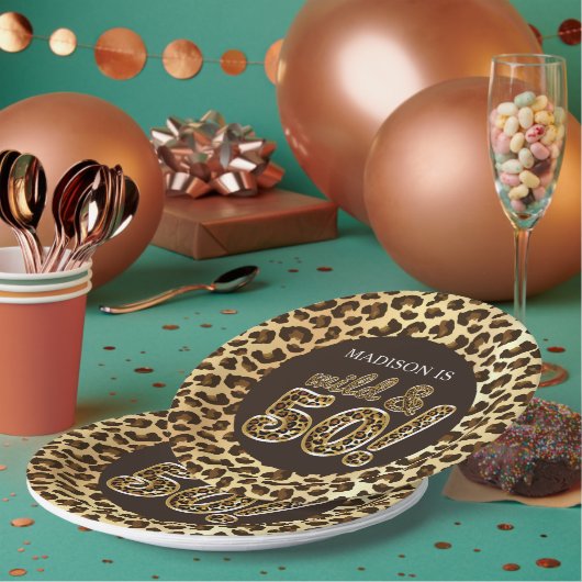 50. Geburtstag Personalisiert Leopard Foil Ballon Pappteller (Multi)
