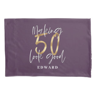 50. Geburtstag personalisiertes Geschenk lila Gold Kissenbezug
