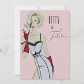 50. Geburtstag Pink Button Up Girl Einladung (Vorderseite)