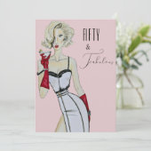 50. Geburtstag Pink Button Up Girl Einladung (Stehend Vorderseite)