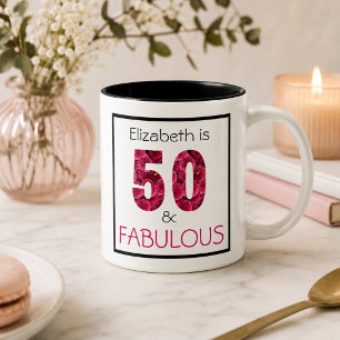 50. Geburtstag Pink Chrysanthemum Custom Text Kaffeetasse