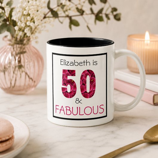 50. Geburtstag Pink Chrysanthemum Custom Text Kaffeetasse