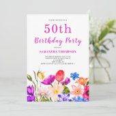 50. Geburtstag Pink Floral Einladung (Stehend Vorderseite)