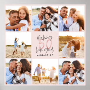 50. Geburtstag pink Girly Glitzer Foto Collage Poster