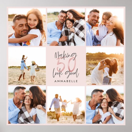 50. Geburtstag pink Girly Glitzer Foto Collage Poster (Vorne)