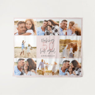 50. Geburtstag pink Girly Glitzer Foto Collage Wandteppich