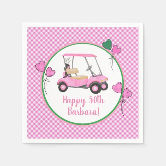 50. Geburtstag Pink Golf Theme Party Serviette (Vorderseite)
