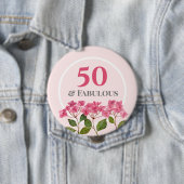 50. Geburtstag Pink Hydrangea Lacecaps Illustratio Button (Beispiel)