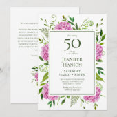 50. Geburtstag Pink Hydrangeas Card Anfrage Einladung (Vorne/Hinten)