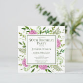 50. Geburtstag Pink Hydrangeas Einladung (Stehend Vorderseite)